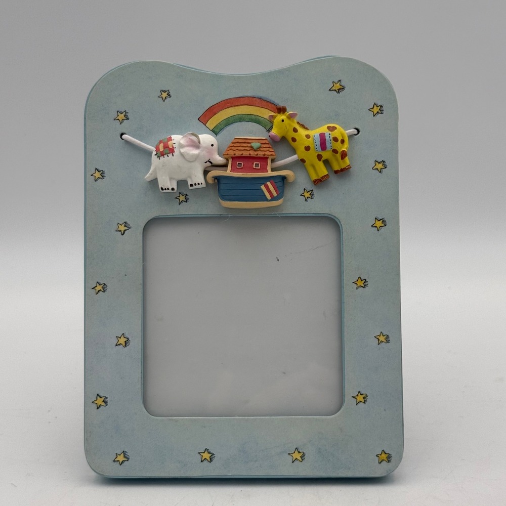 Burnes of Boston Noahs Ark Baby Photo Frame Blue 3D Elephant Giraffe 2002